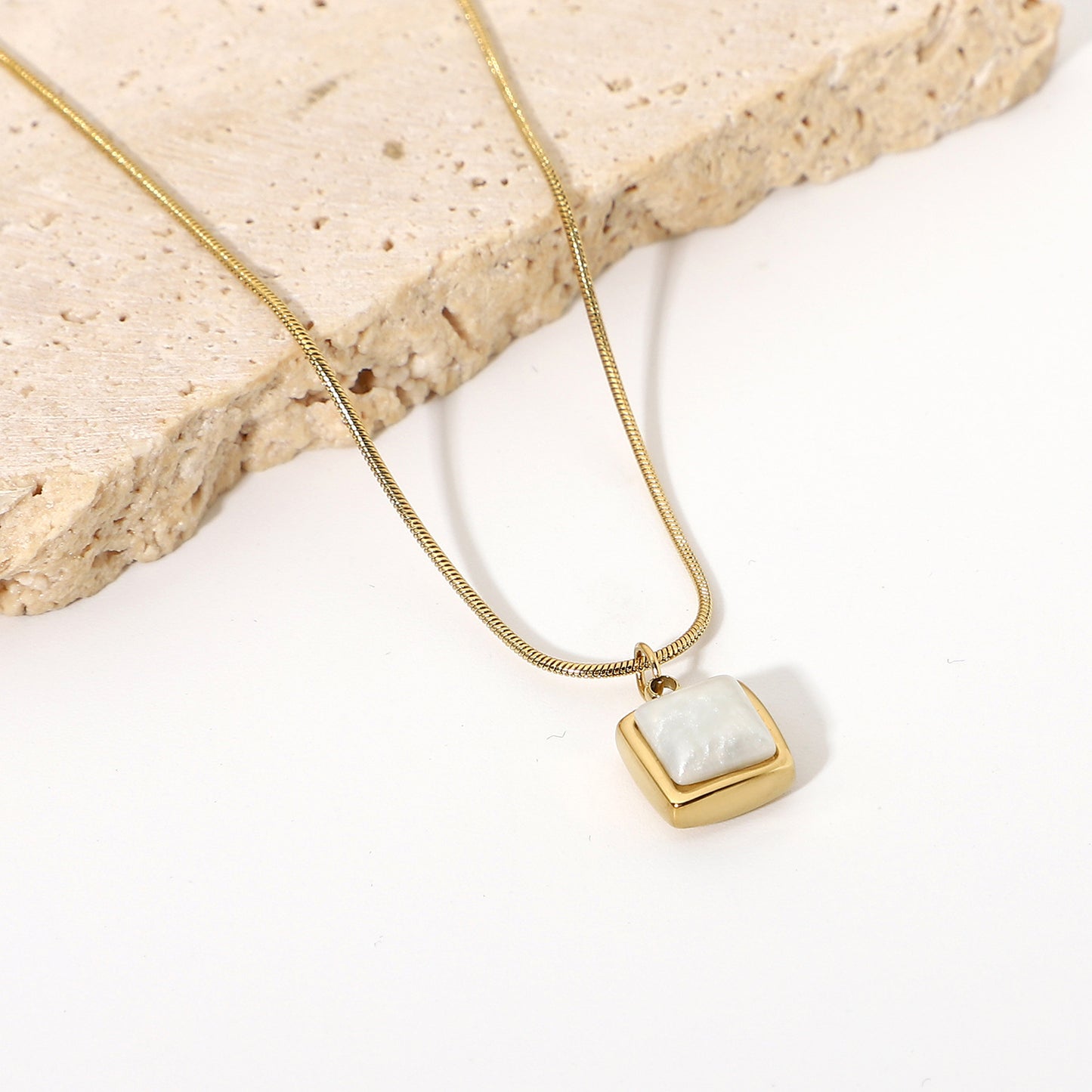 Aria Gold Plated Square Jade Pendant