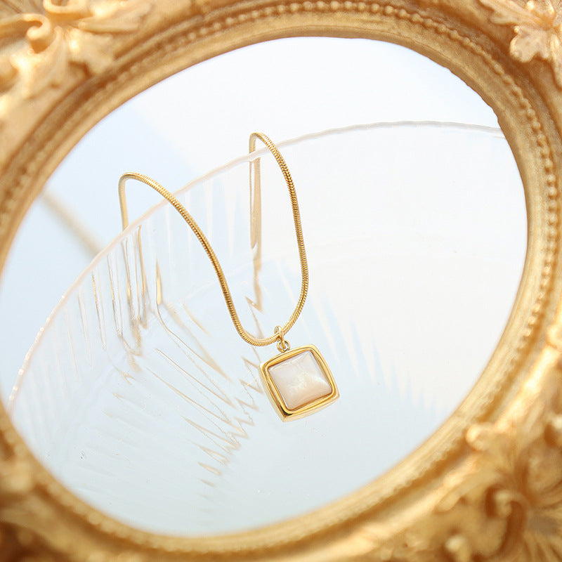 Aria Gold Plated Square Jade Pendant