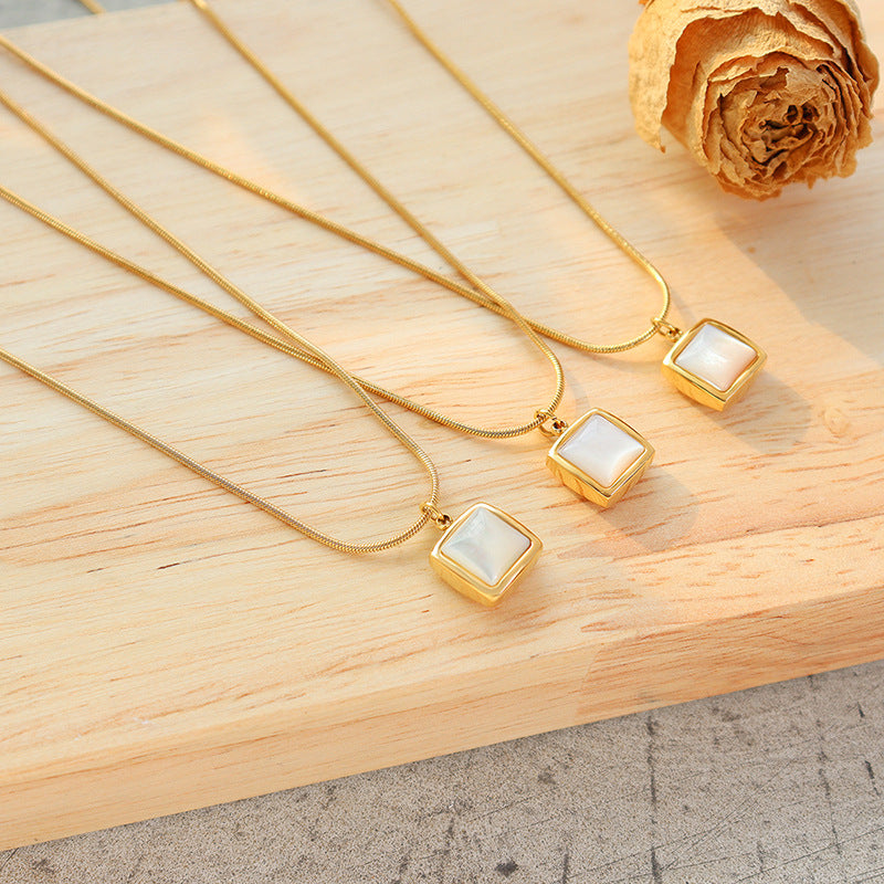 Aria Gold Plated Square Jade Pendant