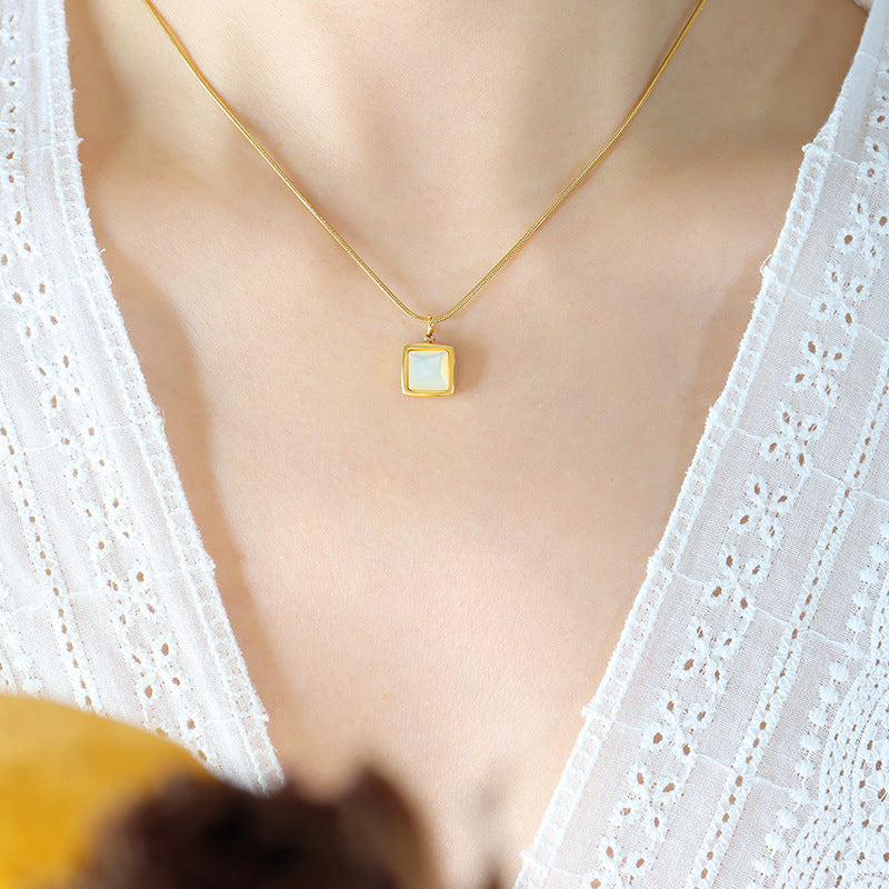 Aria Gold Plated Square Jade Pendant