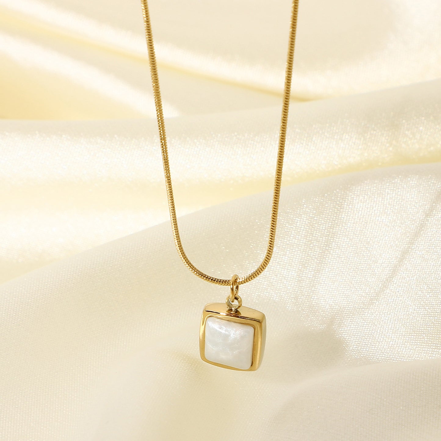 Aria Gold Plated Square Jade Pendant
