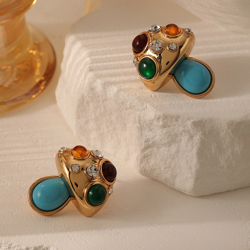 Turquoise Mushroom Color Gemstone Earrings