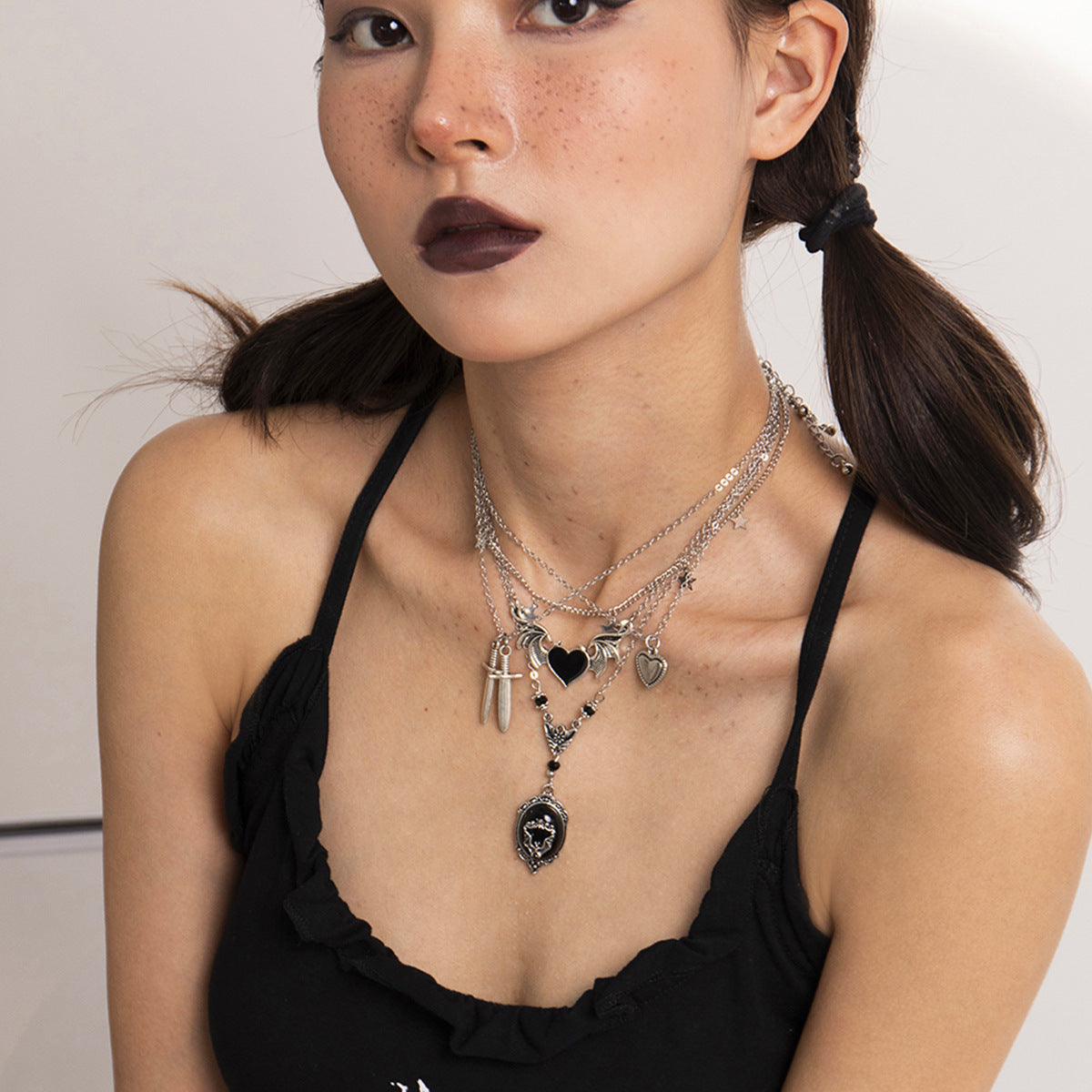 Dagger through My Heart & Wings: Chain Necklace Set