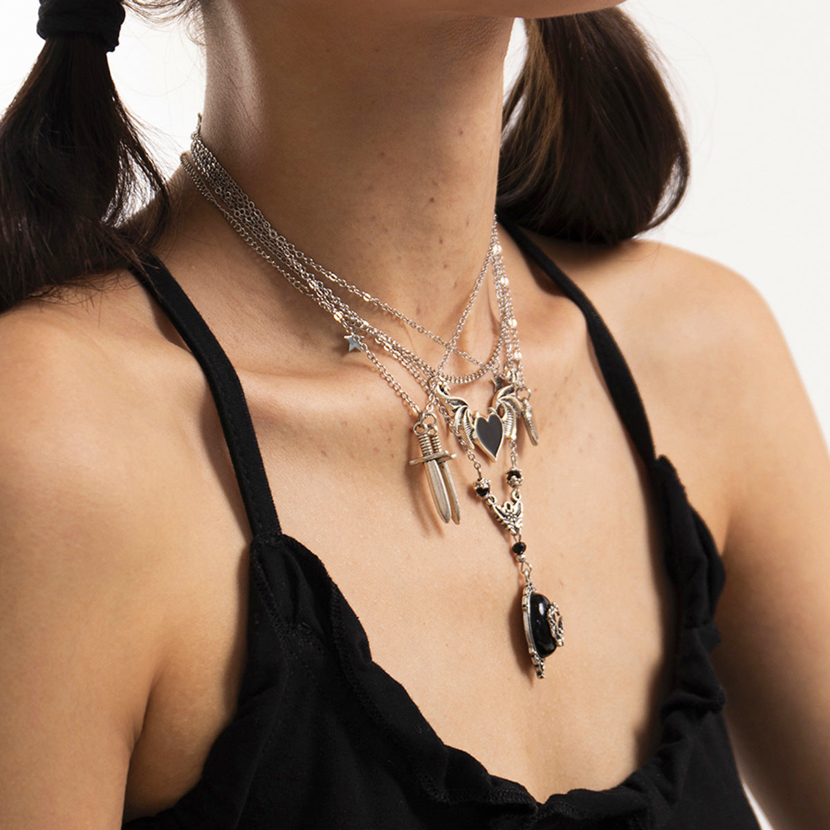 Dagger through My Heart & Wings: Chain Necklace Set