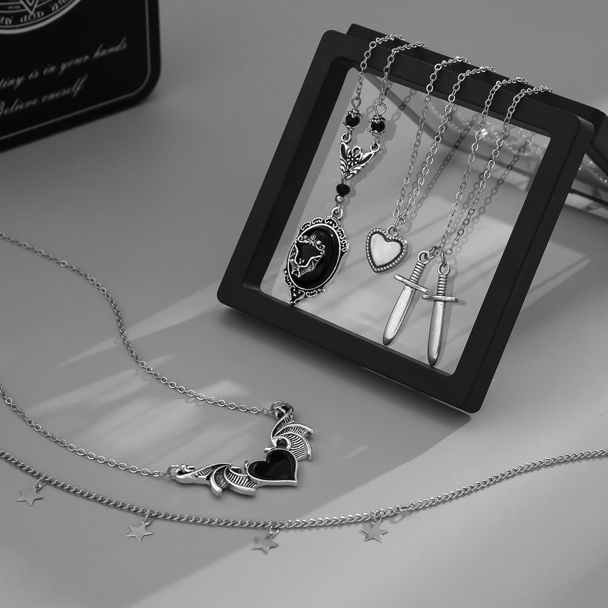 Dagger through My Heart & Wings: Chain Necklace Set