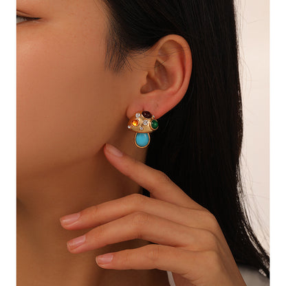 Turquoise Mushroom Color Gemstone Earrings