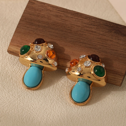 Turquoise Mushroom Color Gemstone Earrings