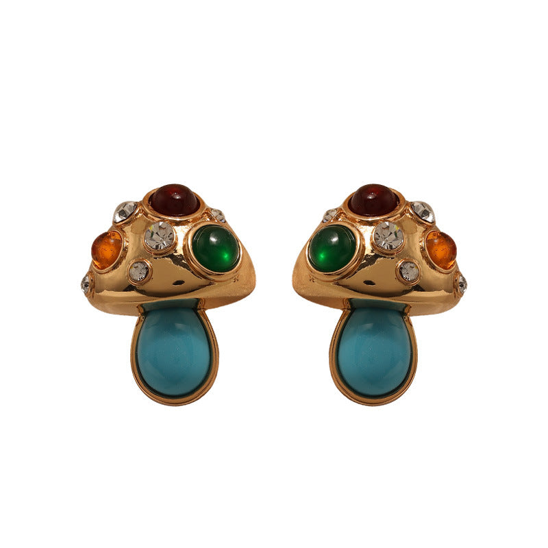 Turquoise Mushroom Color Gemstone Earrings