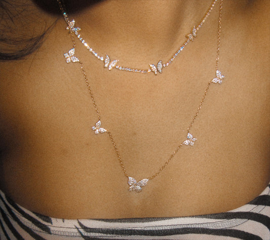 18K Gold Butterfly Stacking Clavicle Chain Necklace