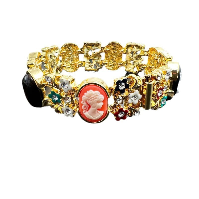 Vintage Camio Embossed Gem  Bracelet