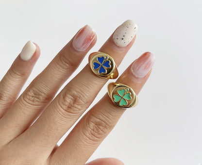 Golden Four-leaf Clover Rings