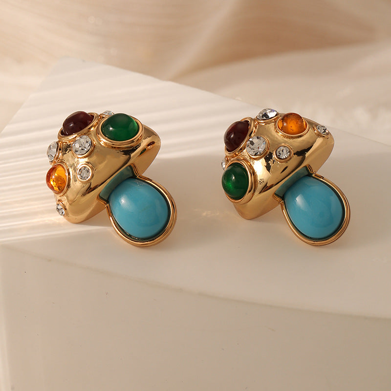 Turquoise Mushroom Color Gemstone Earrings