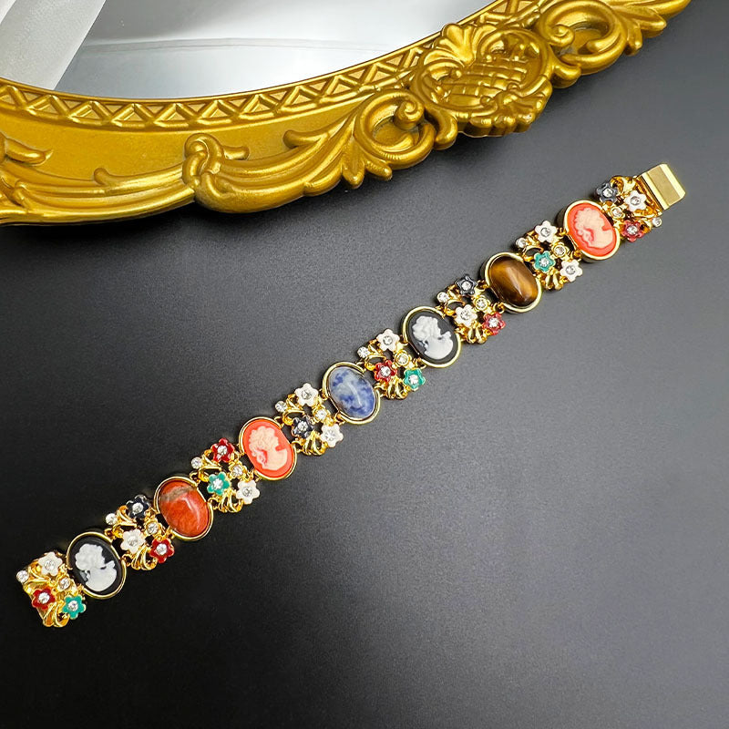 Vintage Camio Embossed Gem  Bracelet