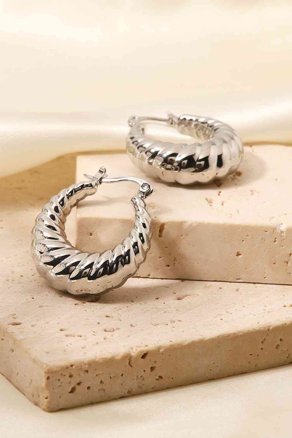 Imani Textured Stainless Steel Hoop Earrings