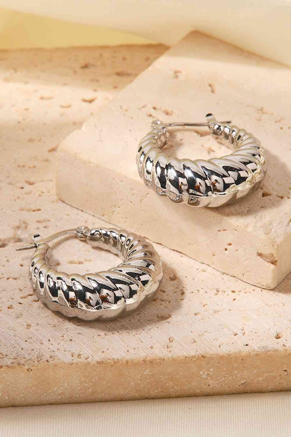 Imani Textured Stainless Steel Hoop Earrings